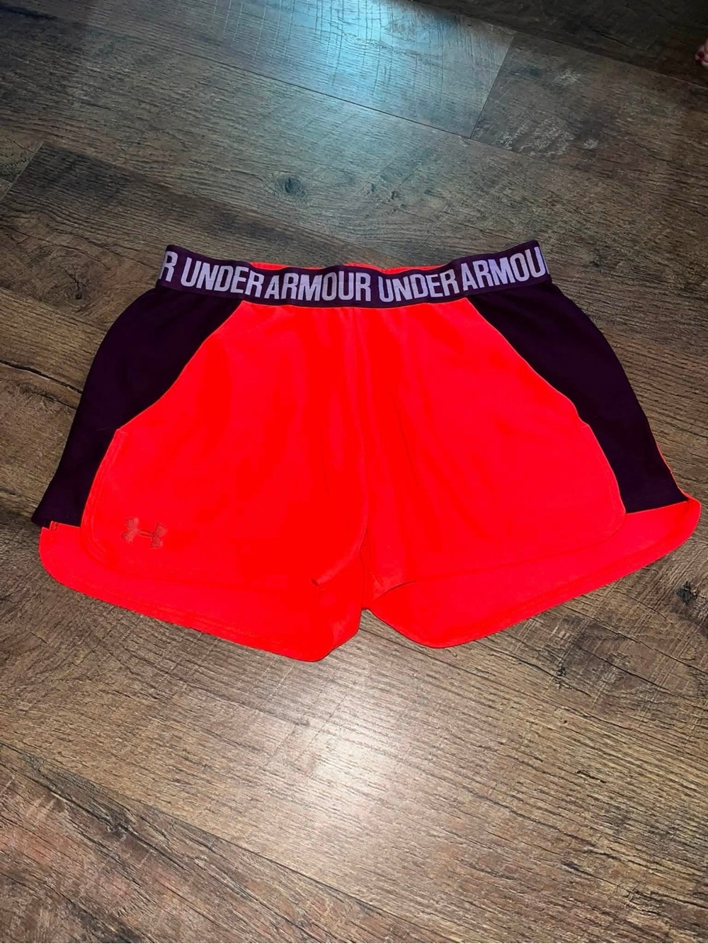 Under Armour Women's Neon Coral Athletic Shorts with Black Panels